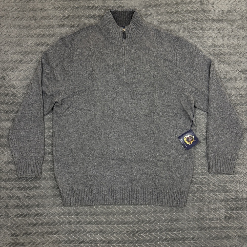 Allen Solly Men Sweater Quarter Zip Cashmere Size XL 2 Ply Gray Preppy Soft